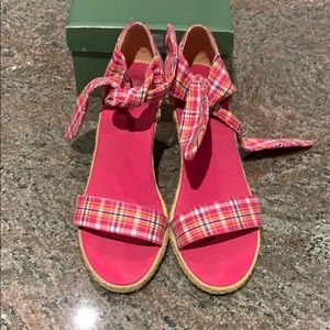 Pink Plaid Espadrille @3.5 Inch Wedge w/ Ankle Tie